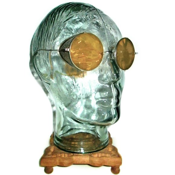 Antique Amber Shield Sunglasses Goggles Old Vtg Steampunk Yellow Safety Glasses
